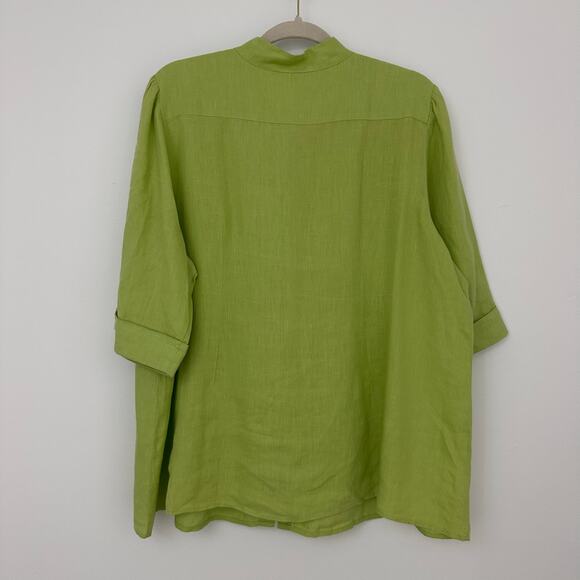 Deane White Womens 1X 100% Linen Green Button Up Shirt 1/2 Sleeve Fall Workwear - Picture 4 of 4